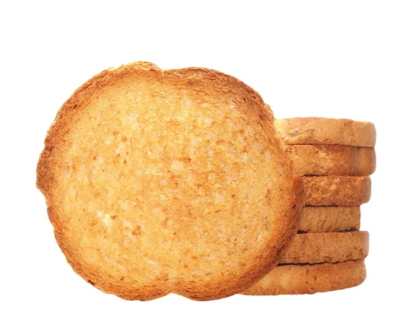 Pilha rusks com farinha de trigo integral, pão fatiado isolado, trigo integral pão rusk seco, pão integral isolado em fundo branco — Fotografia de Stock