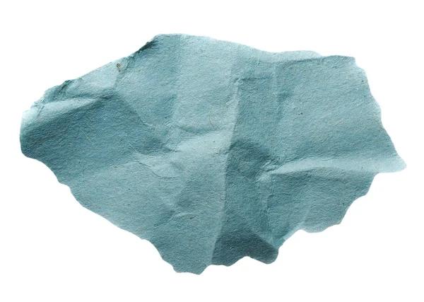 Stuk van blauw verfrommeld papier geïsoleerd op witte achtergrond — Stockfoto
