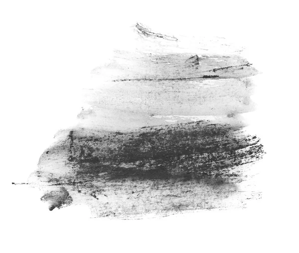 黒の水彩手描きのグランジ紙テクスチャ、白地に分離されたブラシ ストローク — ストック写真