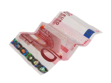 Beyaz arka plan üzerinde izole 10 on euro banknot uçan