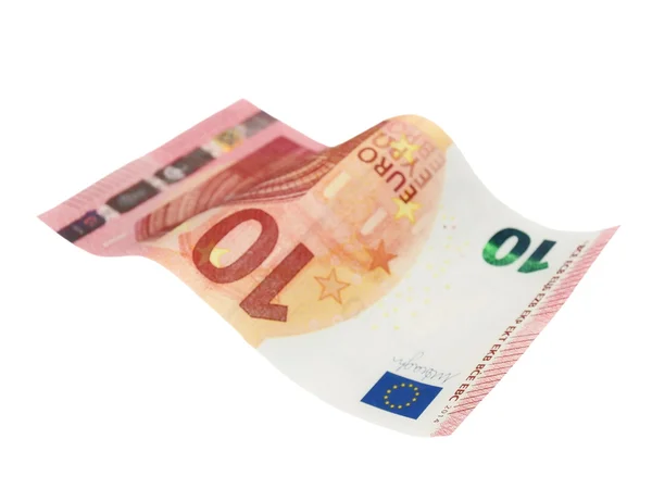 Latający 10 Banknot 10 euro na białym tle — Zdjęcie stockowe