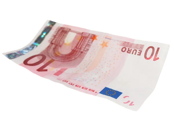 Latający 10 Banknot 10 euro na białym tle — Zdjęcie stockowe