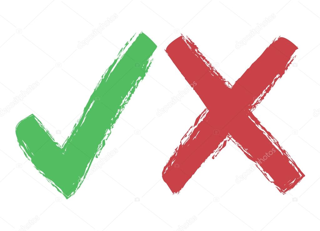 Tick and cross icons, yes no symbols green an red
