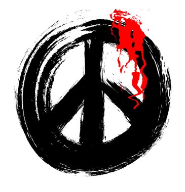 Grunge barış sembolü taşma payı ve kan damlaları, tasarım öğesi