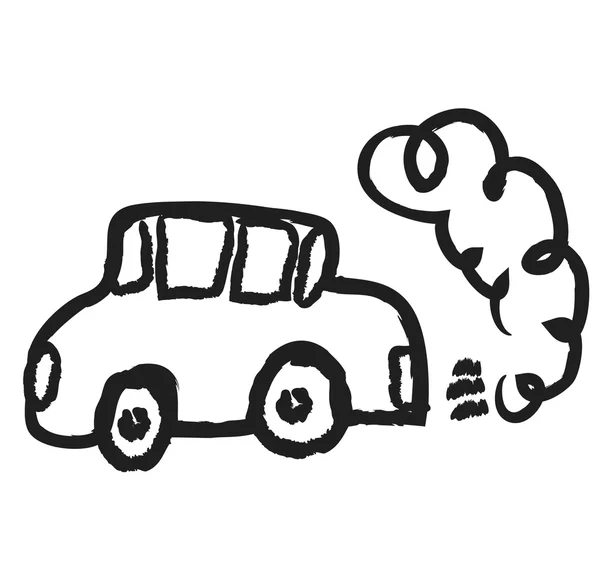 Coche doodle emite dióxido de carbono, icono de la ilustración —  Fotos de Stock