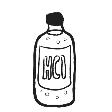 Hidroklorik asit, Hcl, illüstrasyon simge şişe doodle