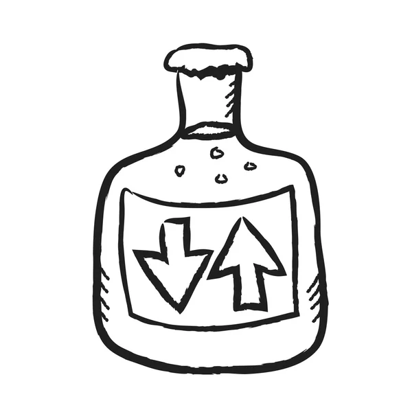 Doodle glazen fles met label download upload, illustratie pictogram — Stockfoto