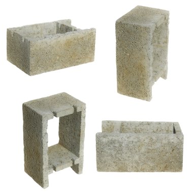 set gray cement cinder block isolated on white background clipart