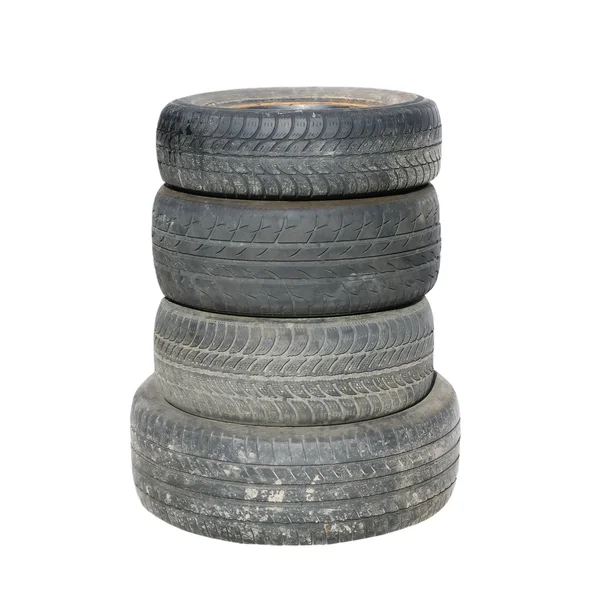 Old tires stacked, isolated on white background — Stock Photo, Image