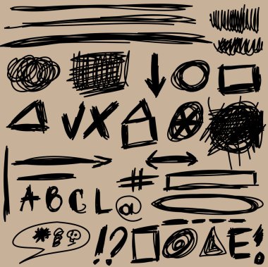 Ayarla elle çizilmiş şekiller, çizgi, daire, kare, üçgen, doodle illüstrasyon
