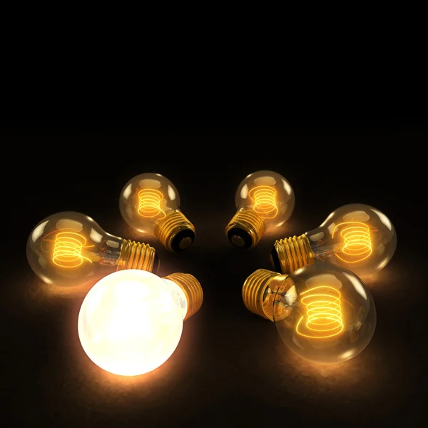bir parlak ampul amoung altı akkor lightbulbs daire o