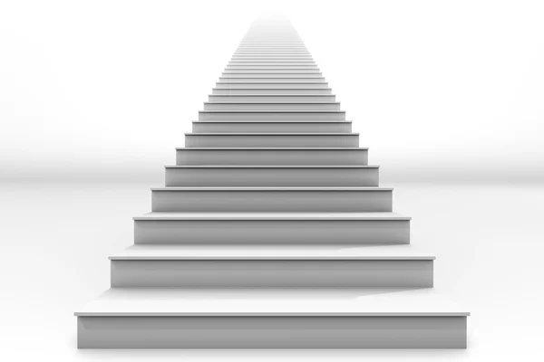 Beyaz arka plan üzerinde uzun boylu beyaz düz merdiven