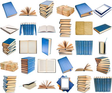 beyaz arkaplanda izole kitap koleksiyonu