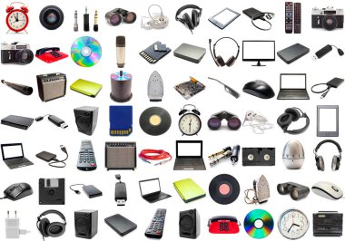 teknoloji koleksiyonu beyaz arkaplanda izole edildi