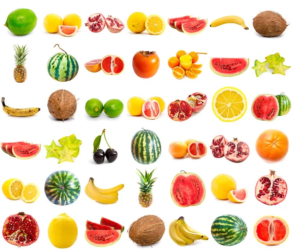 Coleta Frutas Isoladas Fundo Branco — Fotografia de Stock