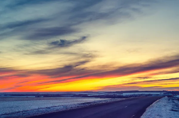 Beautiful Sunset Winter Field — Stock Photo, Image