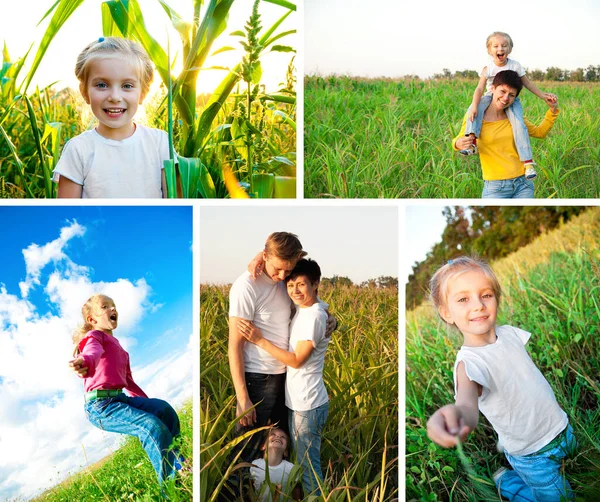 Collage Van Gelukkig Familie Tijd Doorbrengen Buiten — Stockfoto