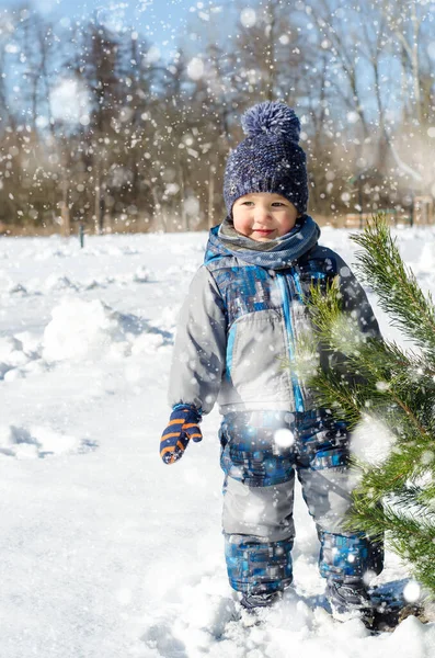 Menino Parque Inverno — Fotografia de Stock