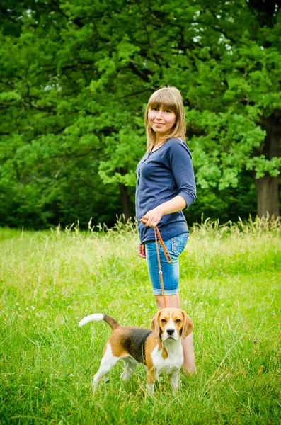 Vrouw met beagle — Stockfoto