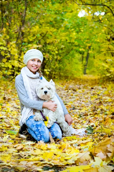 Girl with terrier — Stock Photo, Image