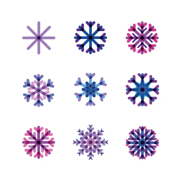 Set de copos de nieve en tonos fríos — Vector de stock