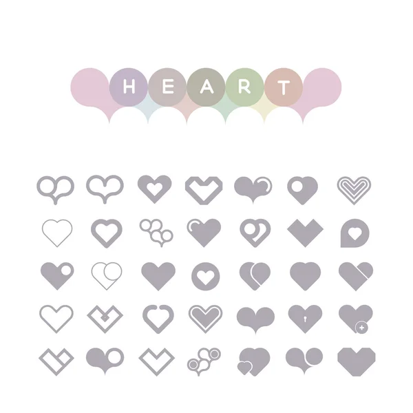 Conjunto de corazones de iconos en tonos claros — Vector de stock