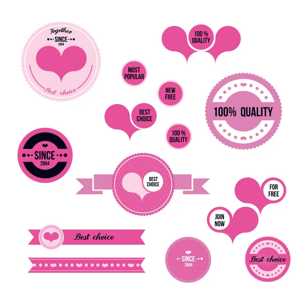 Set of vector stickers and ribbons in pink color — Stock Vector