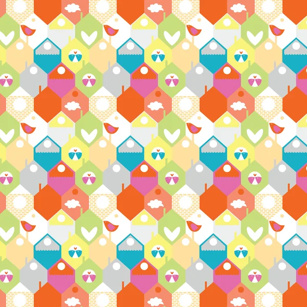 The bird's small houses a seamless pattern — Stock Vector