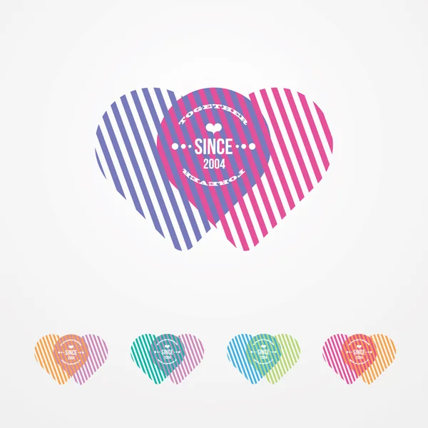 Two connected hearts color illusion — Stock Vector