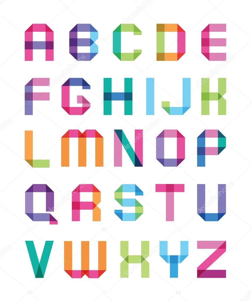 The color alphabet with sharp corners. Capital letters.