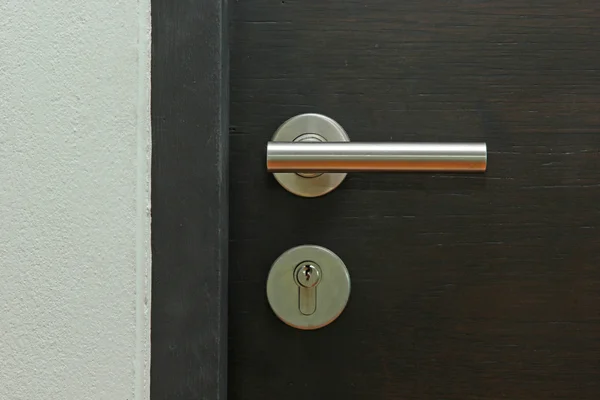 Door handle on wooden door