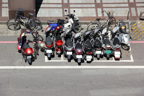 Top view motorcycle parking — Stock Photo, Image