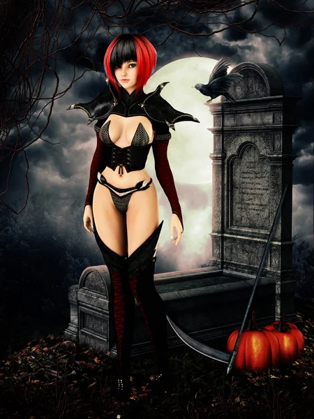 Goth kız Cadılar Bayramı gecesi mezarlığı