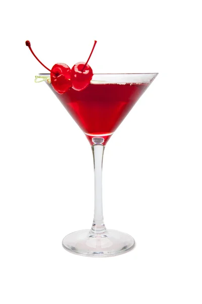 Roter Cocktail mit zwei Kirschen. isoliert auf weiß — Stockfoto