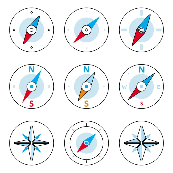 指南针和风玫瑰细线图标集 — 图库矢量图片
