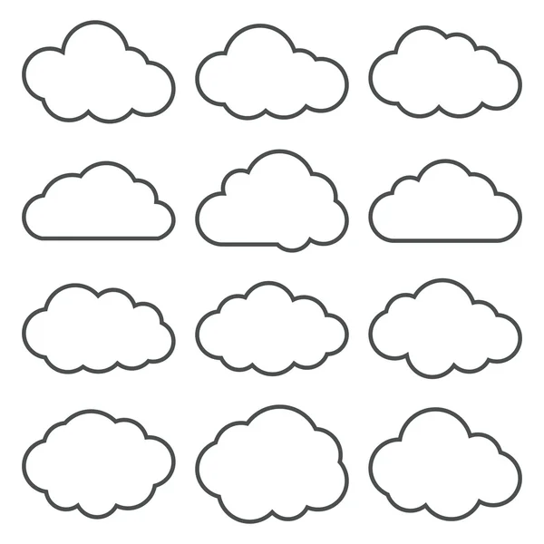 Cloud Shapes koleksiyonu. İnce Çizgi Bulut Simgeleri Kümesi.