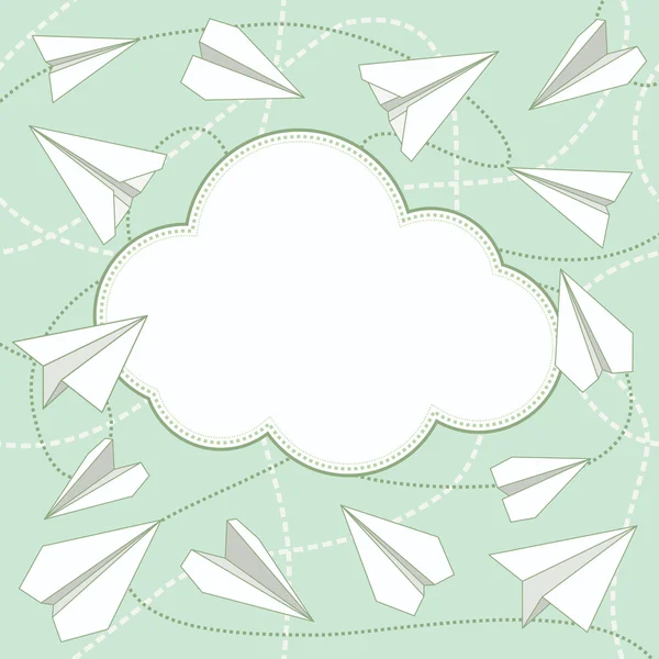 Αεροπλάνα χαρτί και σύννεφο διάνυσμα φόντο — Διανυσματικό Αρχείο