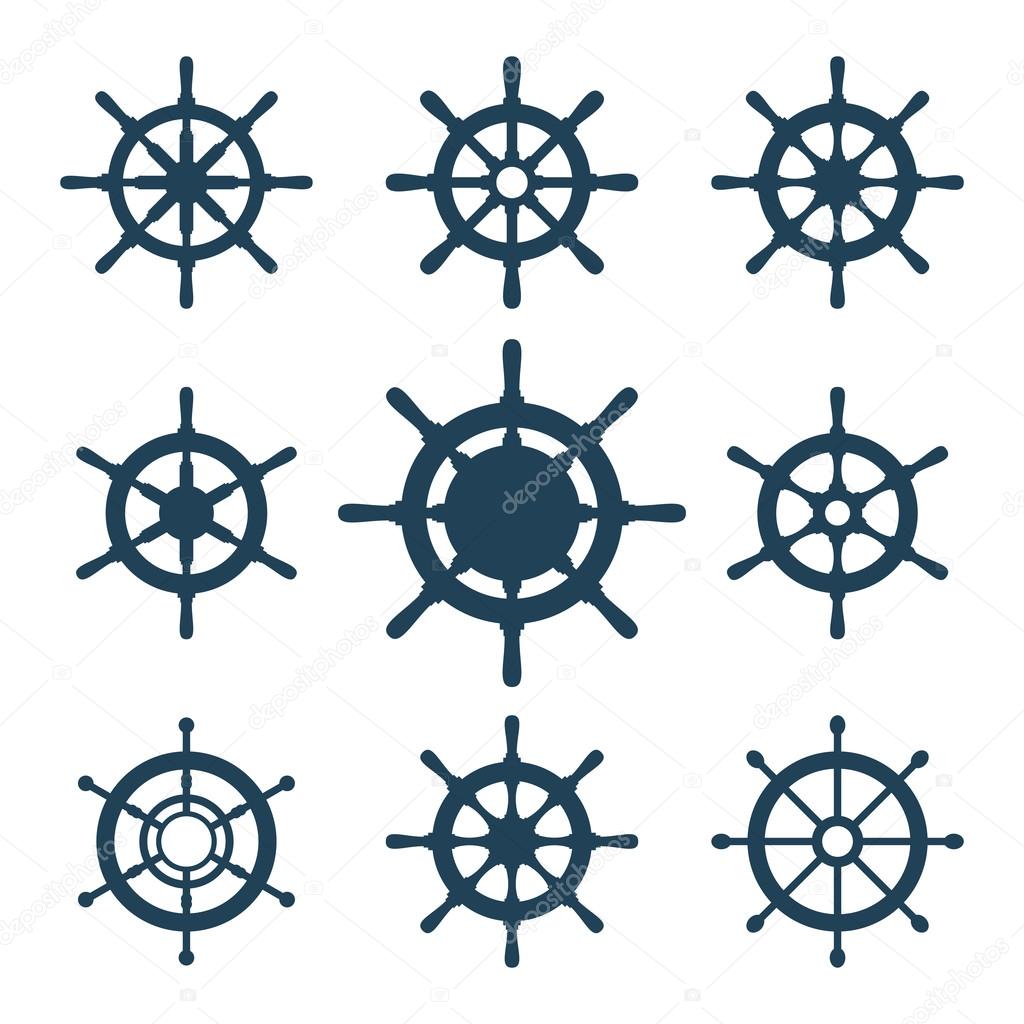 Ship Helm Vector Icons Set