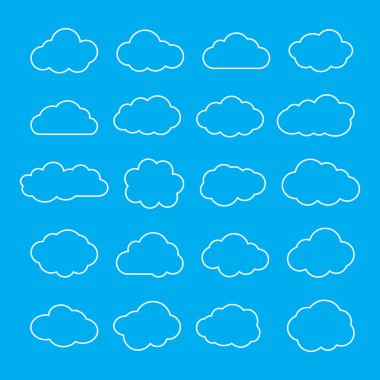 İnce Çizgi Bulutları Simgeleri kümesi. Bulut Şekilleri koleksiyonu.