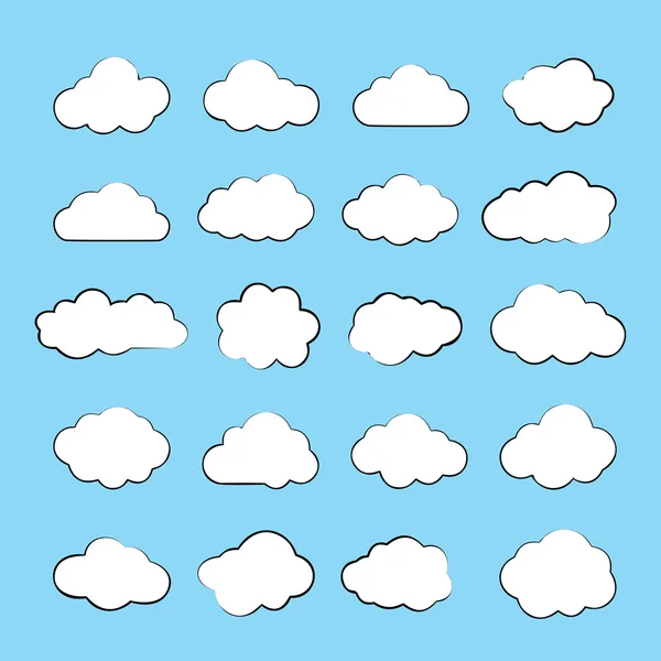 Σετ εικονιδίων με επίπεδη σύννεφα. Συλλογή σχημάτων σύννεφων. — Διανυσματικό Αρχείο