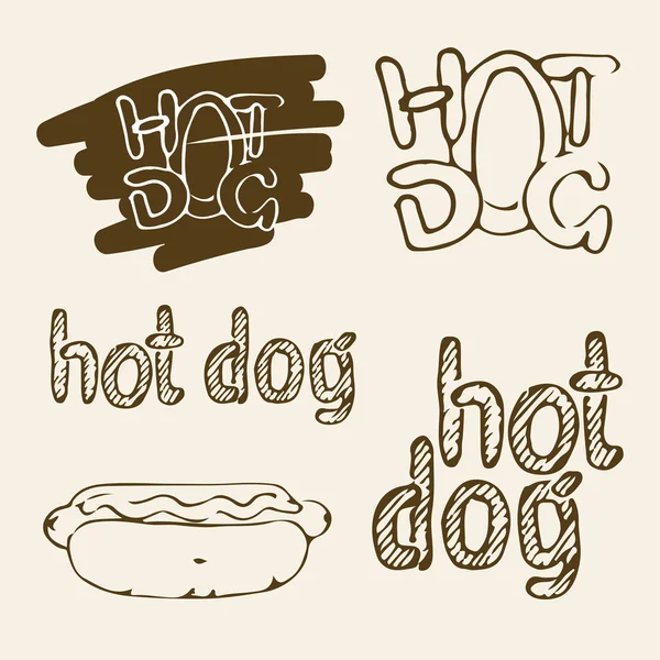 Illustrazioni disegnate a mano di hot dog — Vettoriale Stock