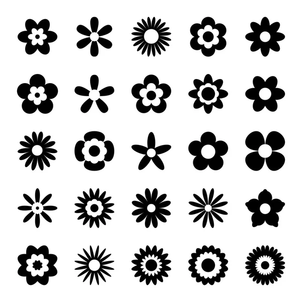 Ensemble d'icônes de fleurs noires isolées sur blanc — Image vectorielle