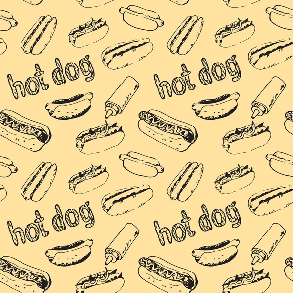 Modello senza soluzione di continuità con hot dog — Vettoriale Stock