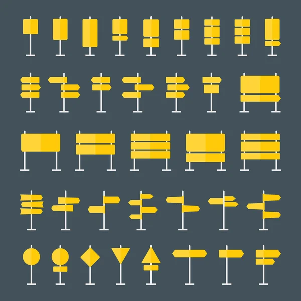 Señales de Carretera e Indicadores Set de Iconos Planos — Vector de stock