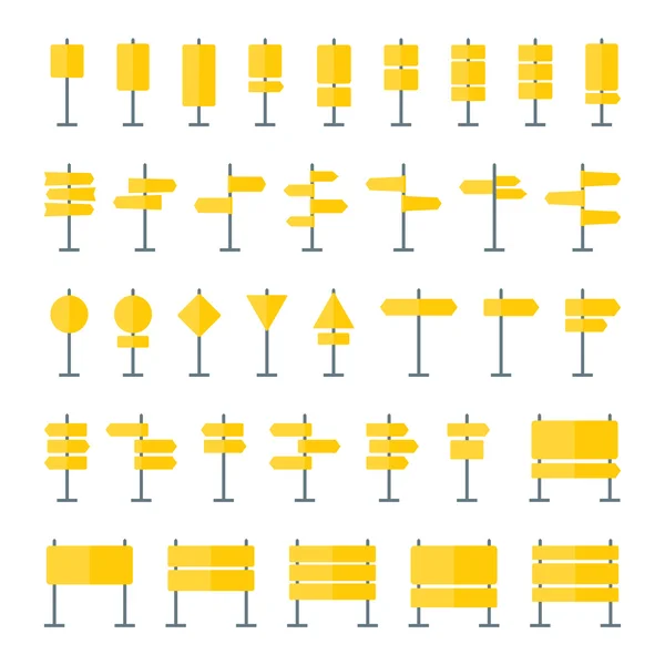 Panneaux routiers et pointeurs Set d'icônes plates — Image vectorielle