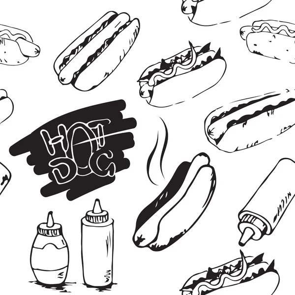 Hotdog Seamless Pattern — Stock Vector