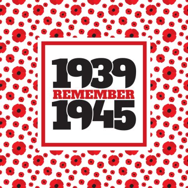 World War II commemorative symbol with dates, poppies