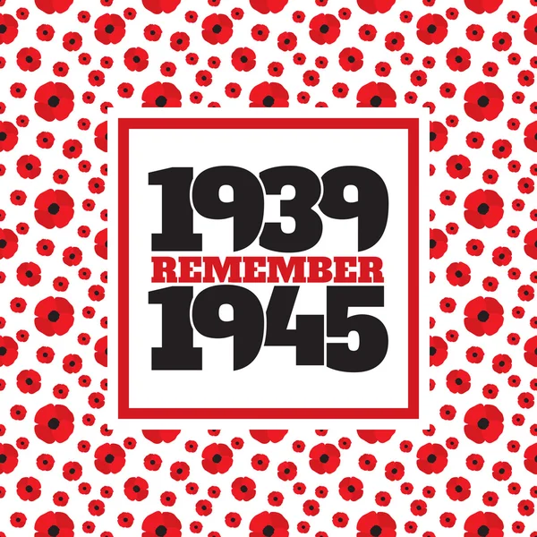 World War II commemorative symbol with dates, poppies — Stock vektor