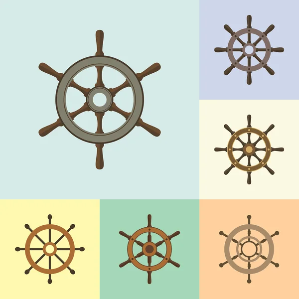 Ship Steering Helm Flat Icons Set — Stock Vector