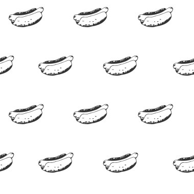 Sosisli arka plan. Hotdogs Dikişsiz Desen